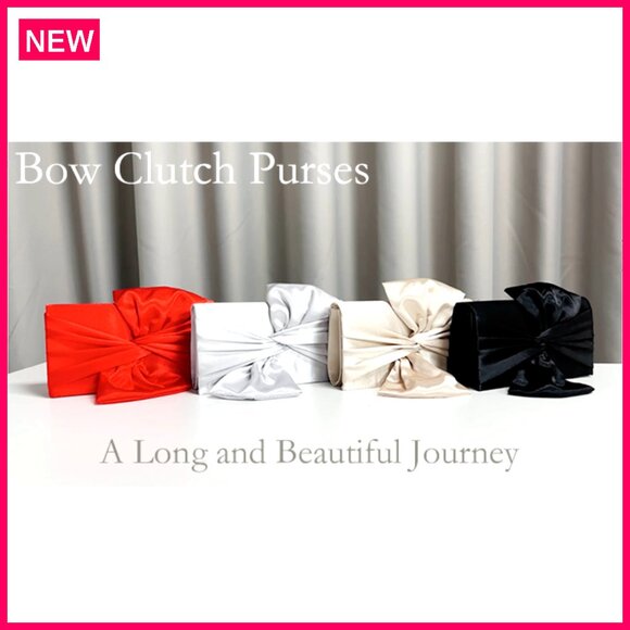 Satin Evening Clutch with Bow Detachable Strap Formal Wedding Party Bag